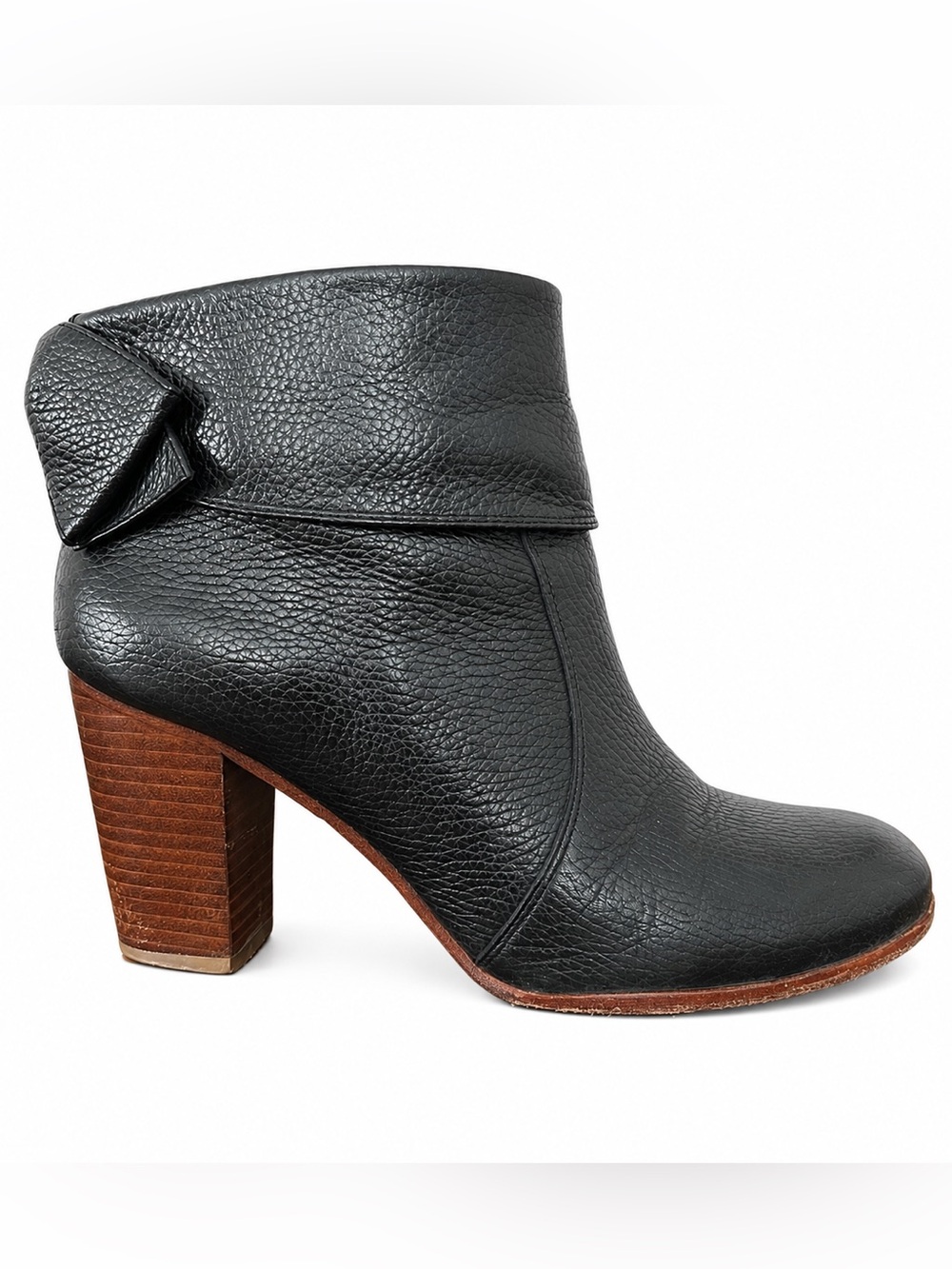 Kate Spade New York Black Pebbled Leather Fold Collar Booties Sz 9.5M